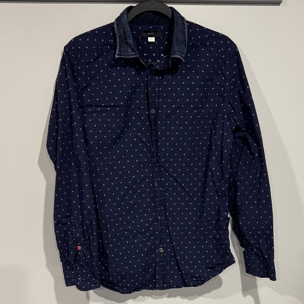Diesel Dark Blue Patterned Button Down Shirt
